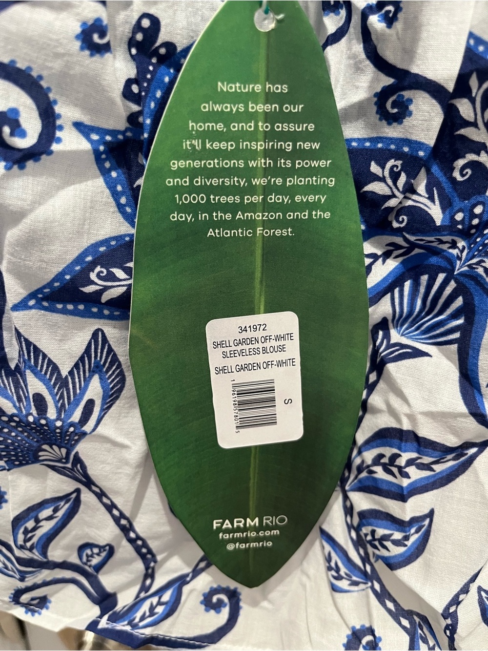 NWT Farm Rio Shell Garden Flutter Sleeve  Tie Back Blouse Top Blue White S - Picture 3 of 3